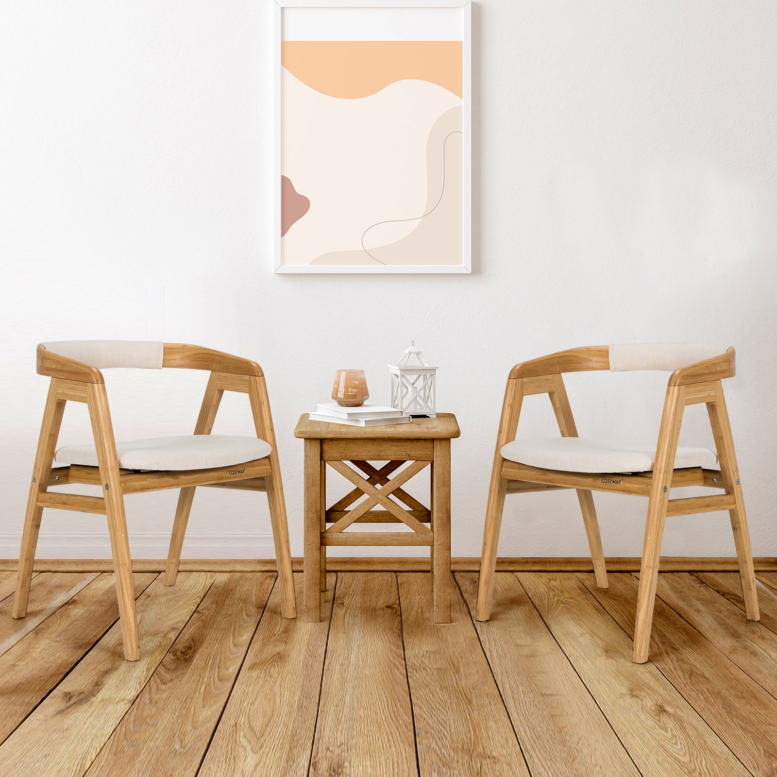Leisure Bamboo Dining Chair with Curved Back and Anti-slip Foot Pads, Natural Dining Chairs at Gallery Canada