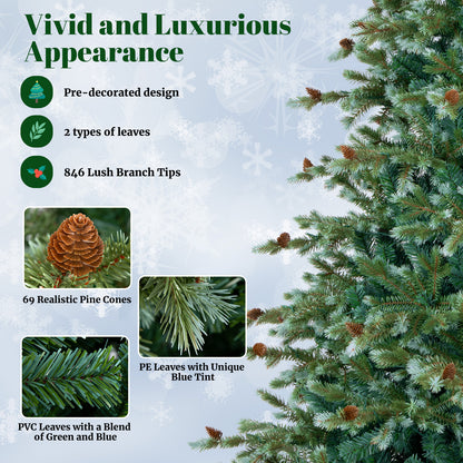 6/7/8 Feet Christmas Tree with Warm White LED Lights and Pine Cones-7 ft, Green Christmas Tree at Gallery Canada