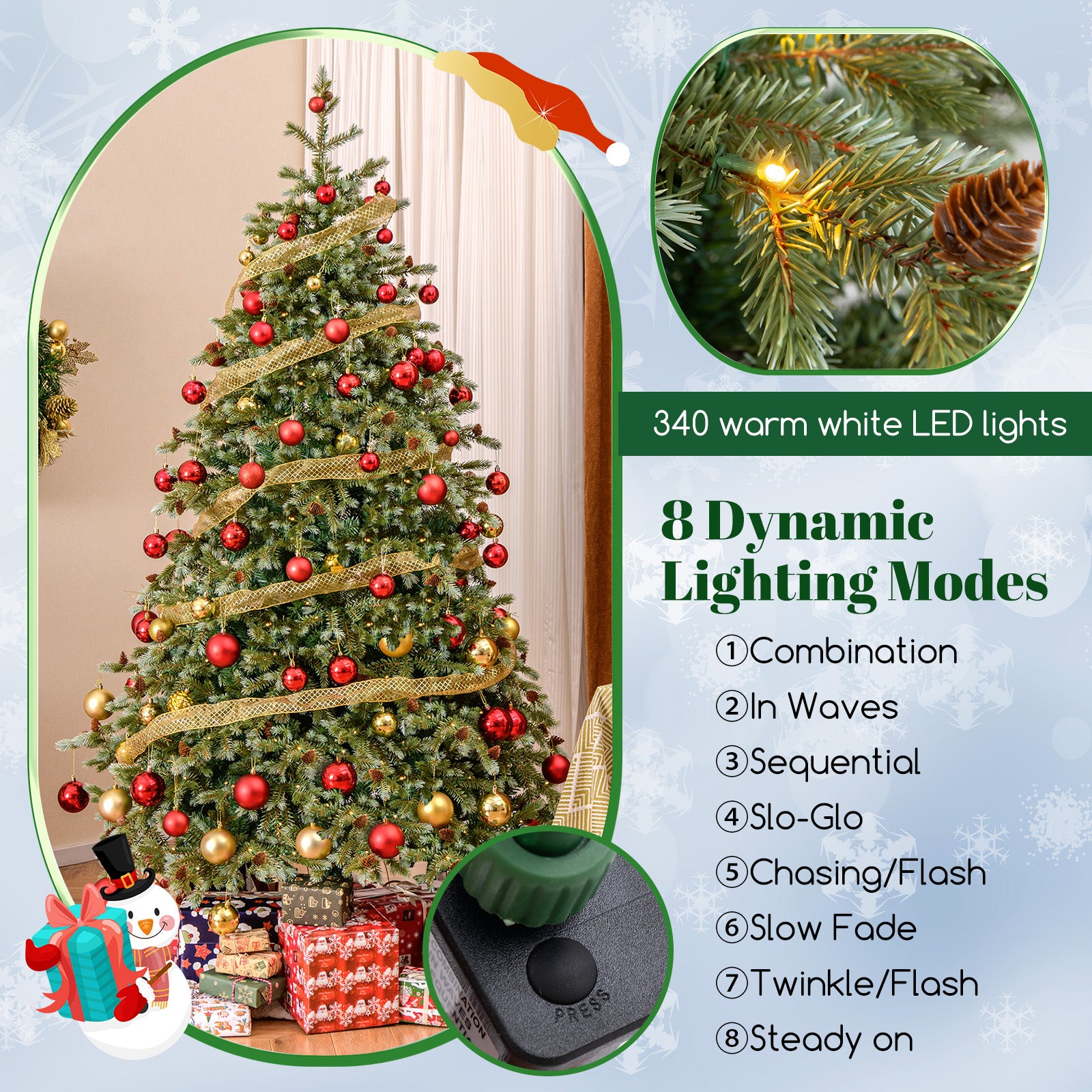 6/7/8 Feet Christmas Tree with Warm White LED Lights and Pine Cones-7 ft, Green Christmas Tree at Gallery Canada