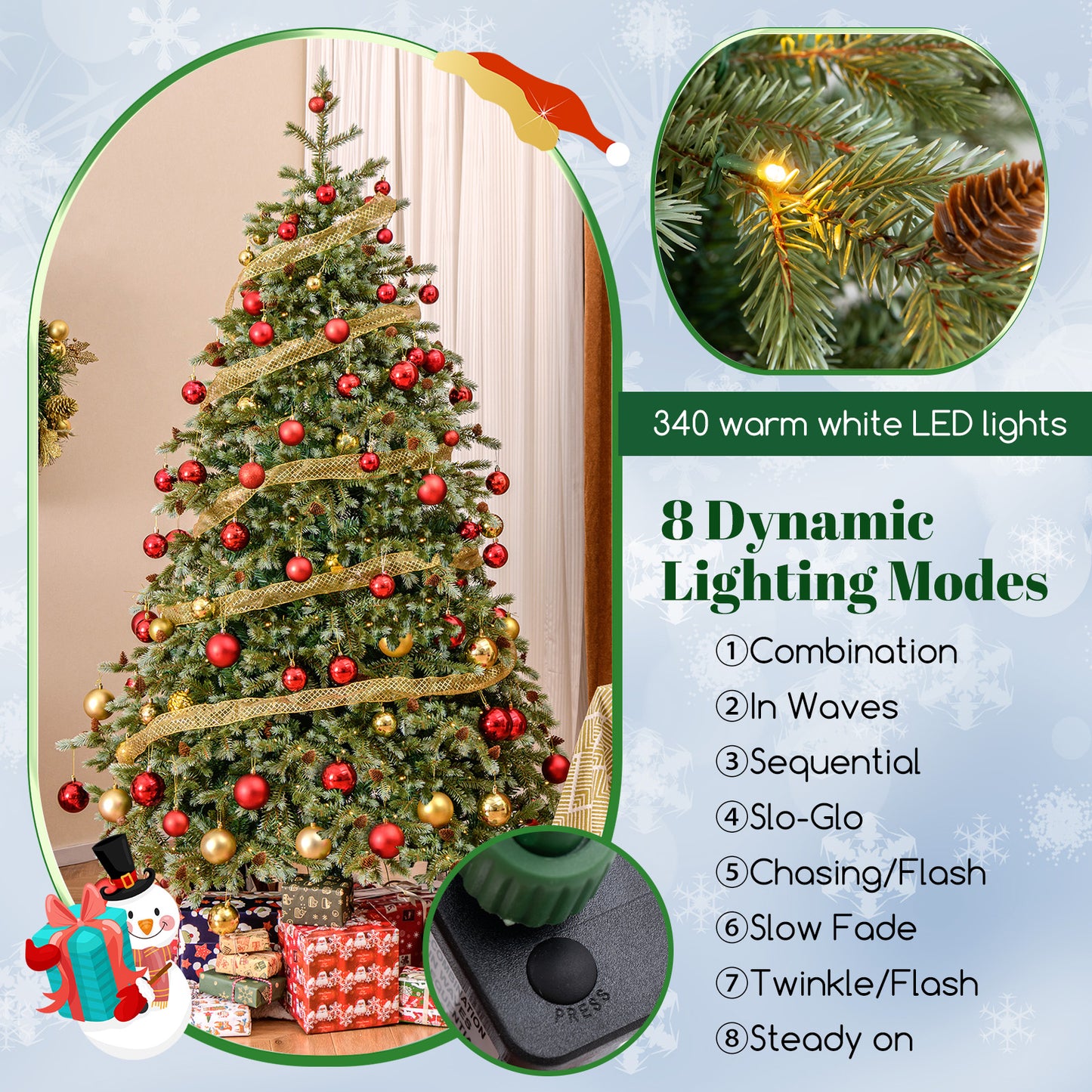 6/7/8 Feet Christmas Tree with Warm White LED Lights and Pine Cones-7 ft, Green Christmas Tree at Gallery Canada