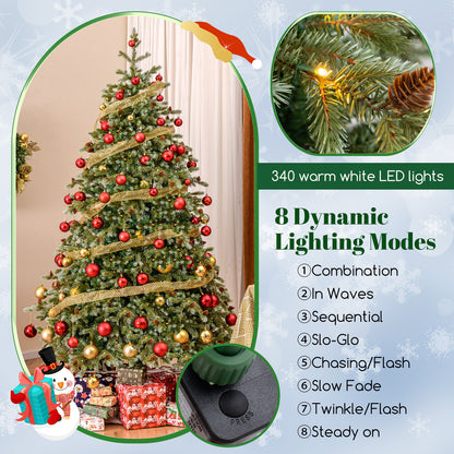 6/7/8 Feet Christmas Tree with Warm White LED Lights and Pine Cones-7 ft, Green Christmas Tree at Gallery Canada