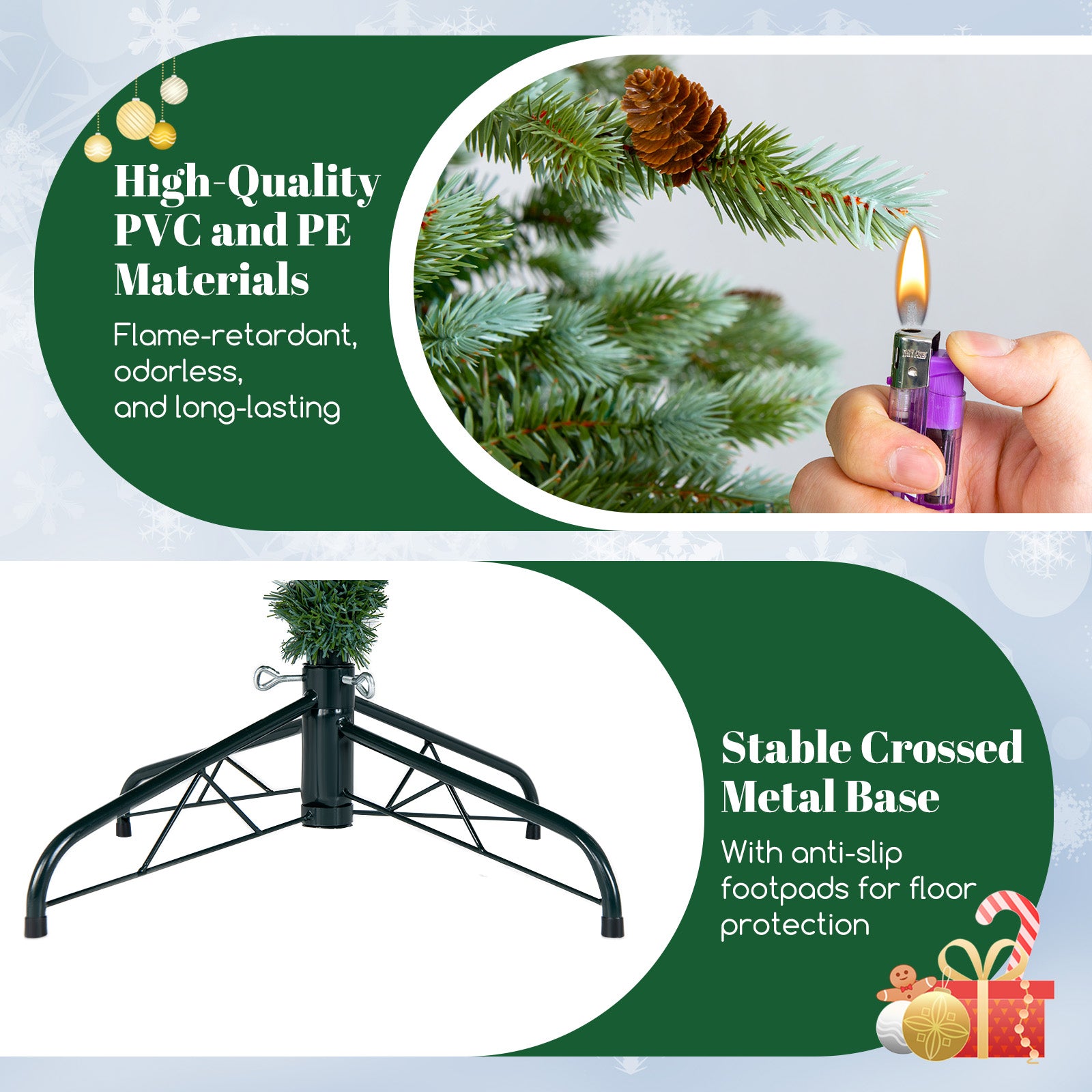 6/7/8 Feet Christmas Tree with Warm White LED Lights and Pine Cones-7 ft, Green Christmas Tree at Gallery Canada