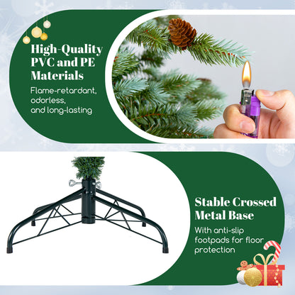 6/7/8 Feet Christmas Tree with Warm White LED Lights and Pine Cones-7 ft, Green Christmas Tree at Gallery Canada