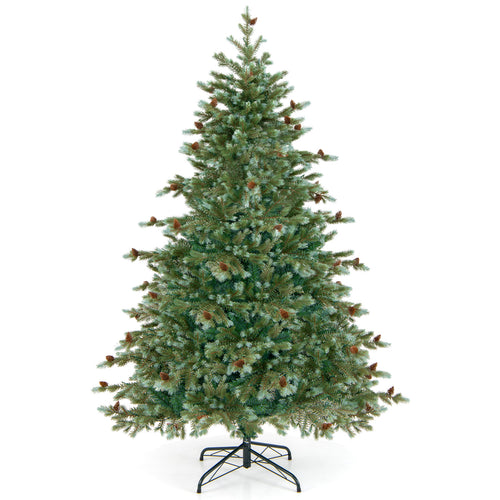 6/7/8 Feet Christmas Tree with Warm White LED Lights and Pine Cones-6 ft, Green