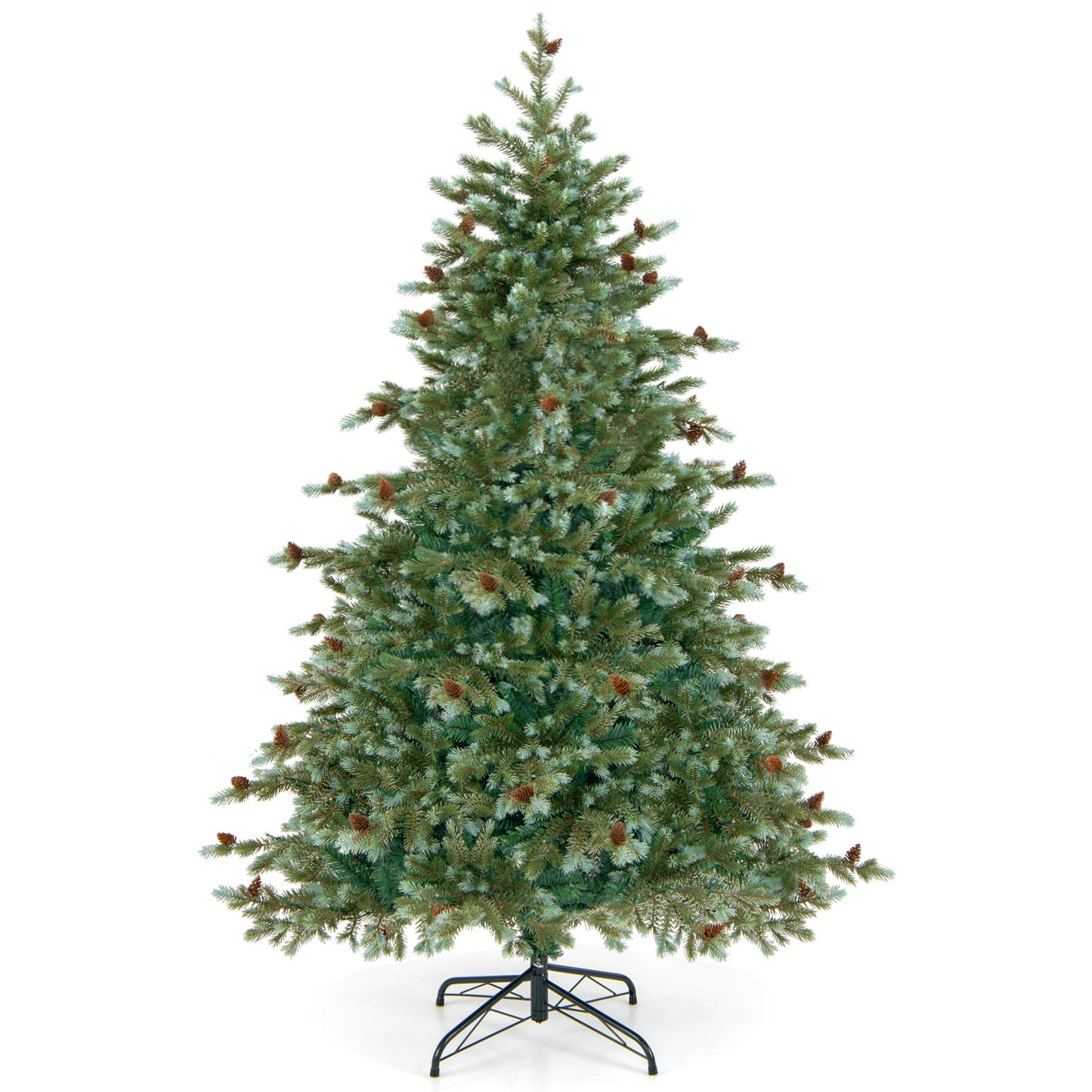 Arbre de Noël de 6 pieds avec lumières LED blanc chaud, pommes de pin, vert