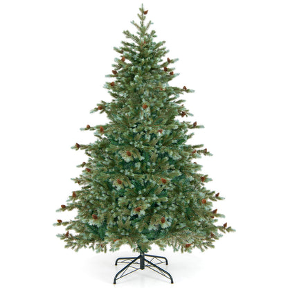 Arbre de Noël de 6 pieds avec lumières LED blanc chaud, pommes de pin, vert