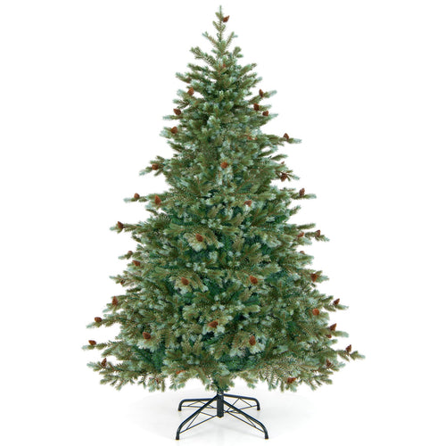 6 Ft Christmas Tree With Warm White LED Lights, Pine Cones, Green