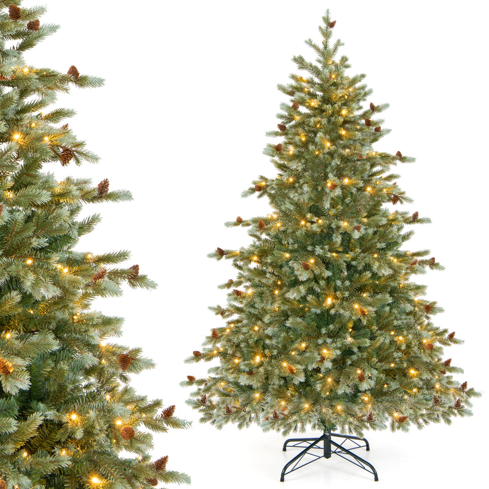 6/7/8 Feet Christmas Tree with Warm White LED Lights and Pine Cones-6 ft, Green Christmas Tree at Gallery Canada