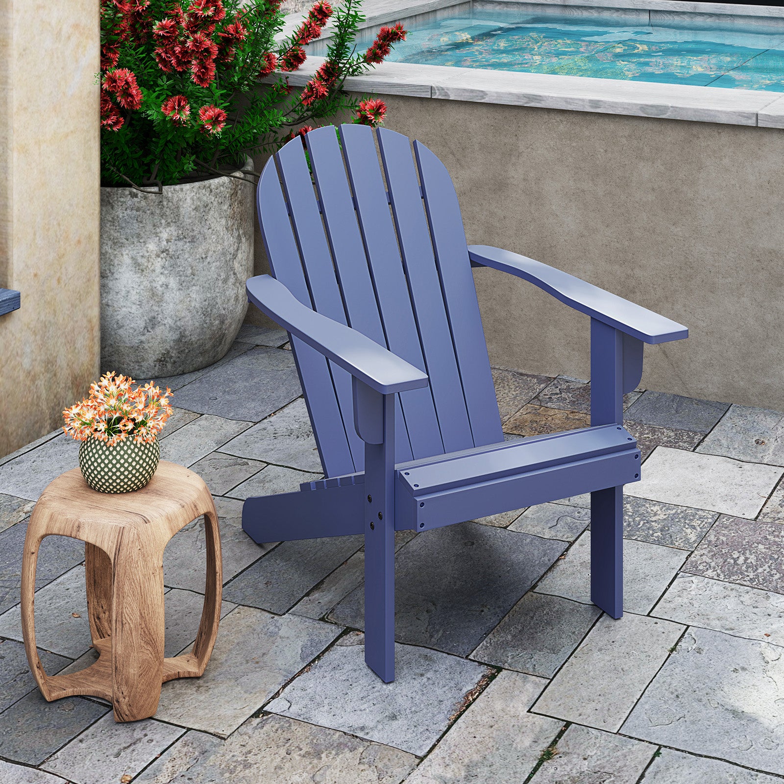 Acacia Wood Lounge Patio Adirondack Chair with Inclined Seat, Blue Adirondack Chairs at Gallery Canada