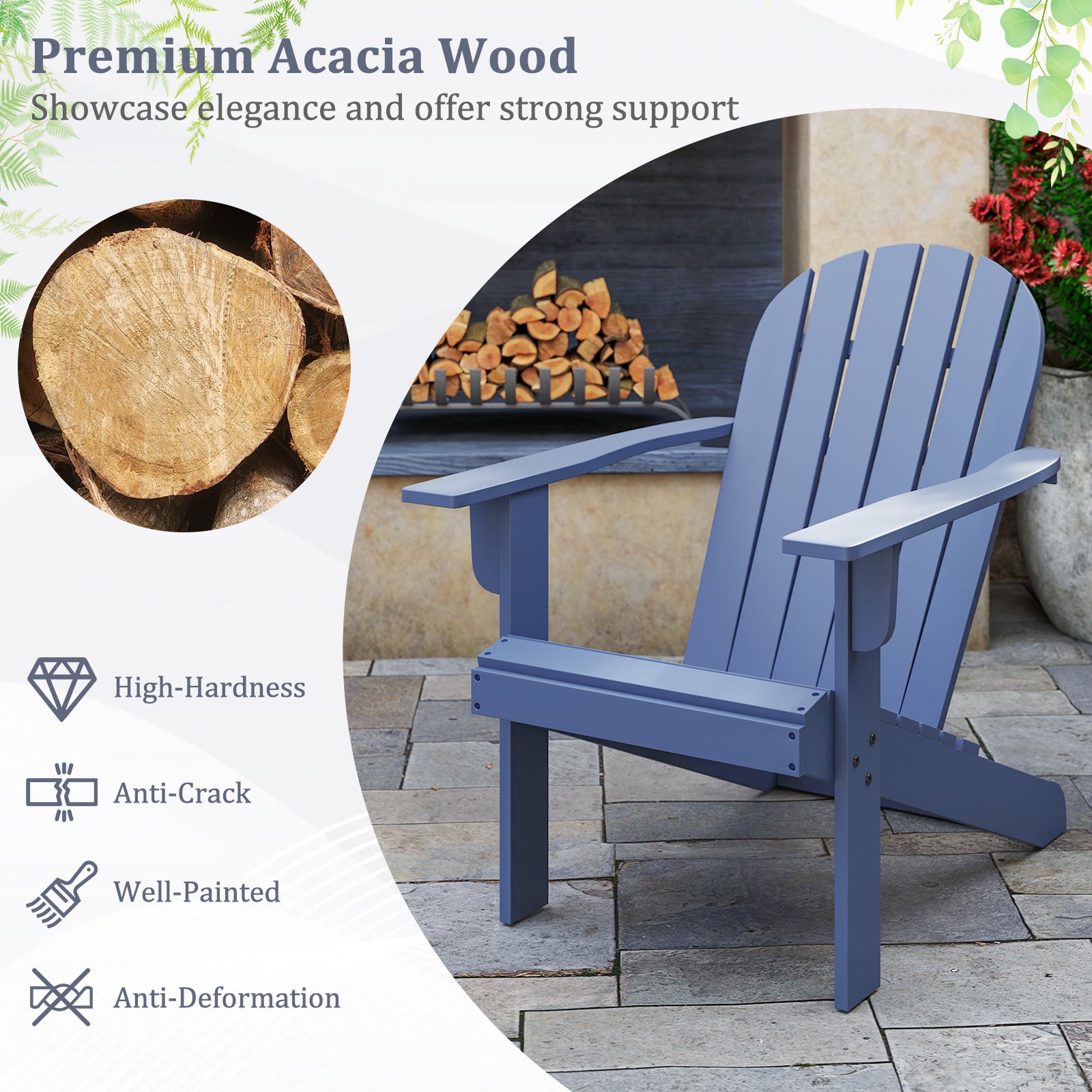 Acacia Wood Lounge Patio Adirondack Chair with Inclined Seat, Blue Adirondack Chairs at Gallery Canada