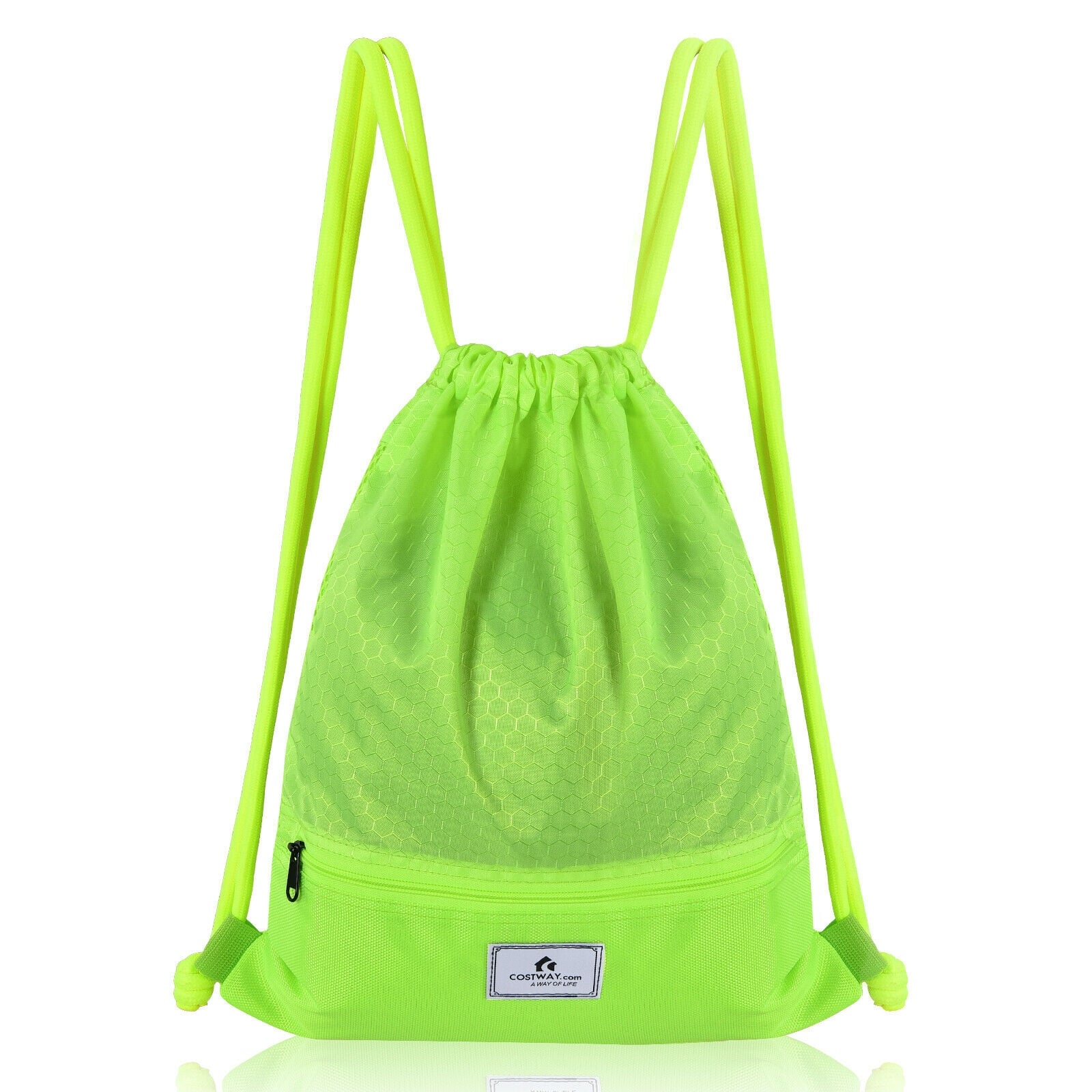 Drawstring Backpack String Bag Foldable Sports Sack with Zipper Pocket, Green