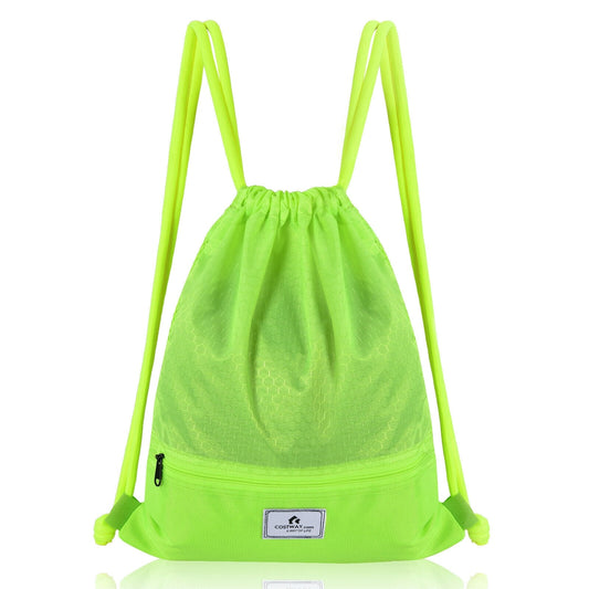 Drawstring Backpack String Bag Foldable Sports Sack with Zipper Pocket, Green