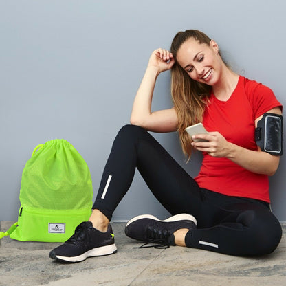 Drawstring Backpack String Bag Foldable Sports Sack with Zipper Pocket, Green