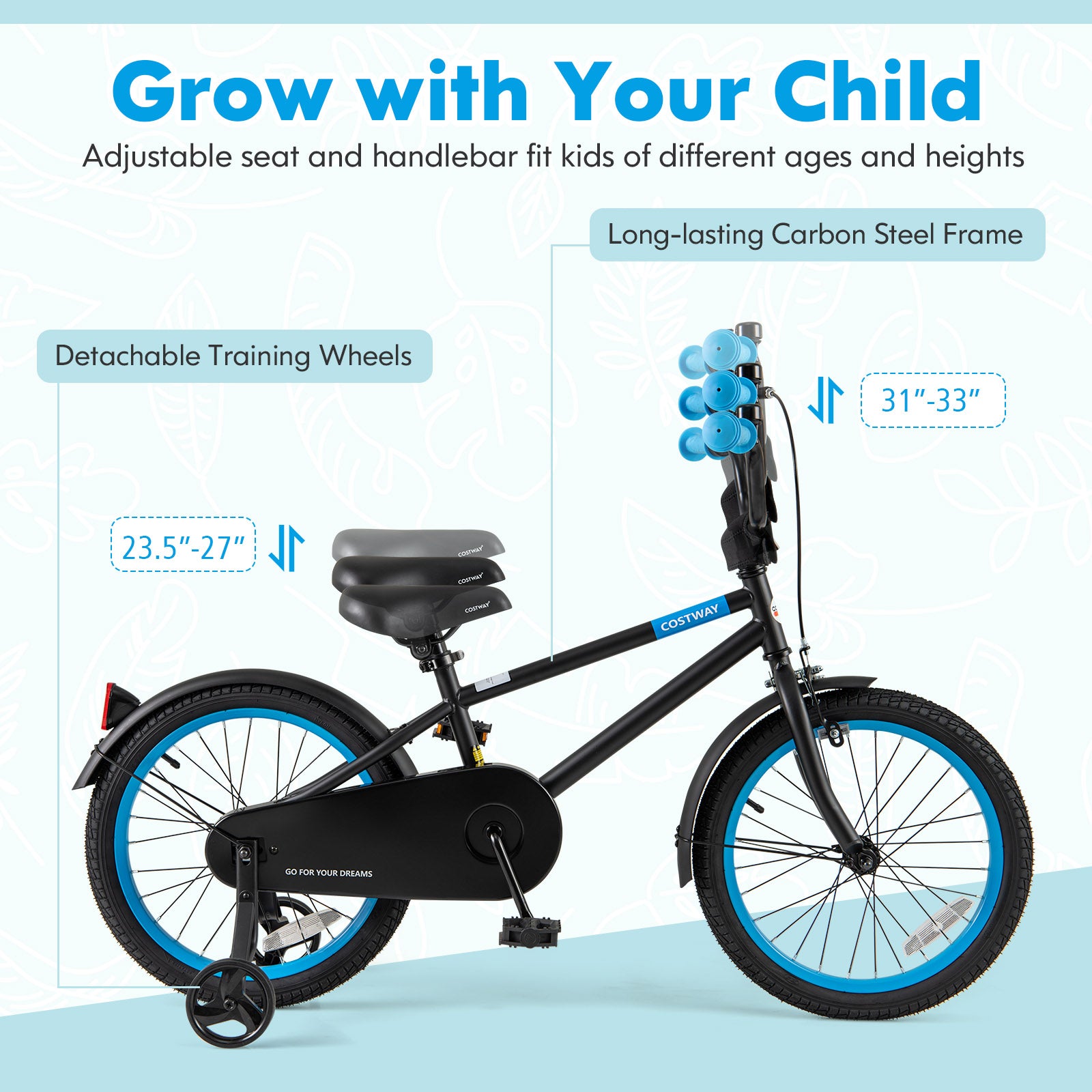 Kids Bike with Adjustable Handlebar and Saddle Black-18 Inches, Black Kids Bike at Gallery Canada