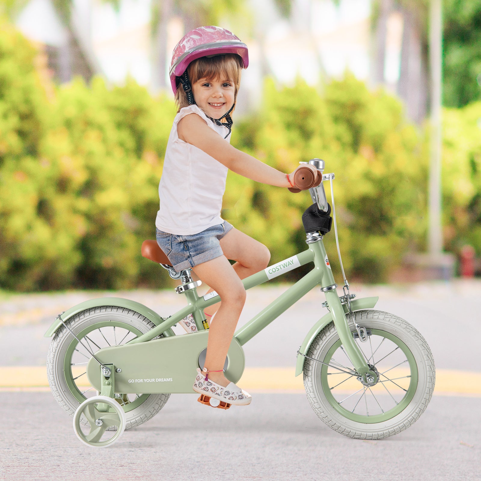 Kids Bike with Adjustable Handlebar and Saddle Green-12 Inches, Green Kids Bike at Gallery Canada