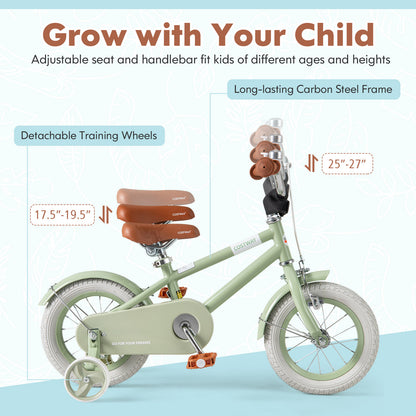 Kids Bike with Adjustable Handlebar and Saddle Green-12 Inches, Green Kids Bike at Gallery Canada