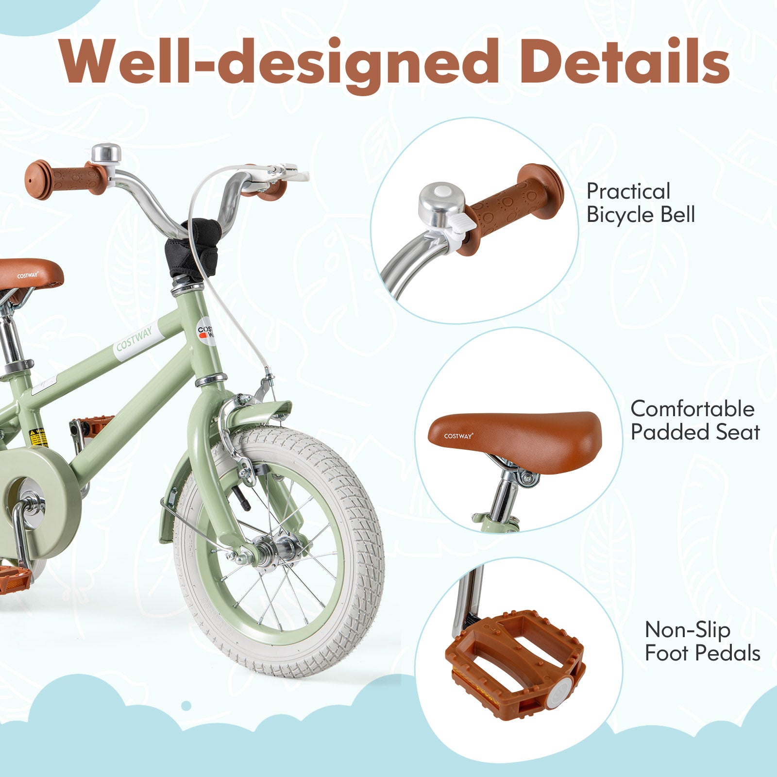 Kids Bike with Adjustable Handlebar and Saddle Green-12 Inches, Green Kids Bike at Gallery Canada