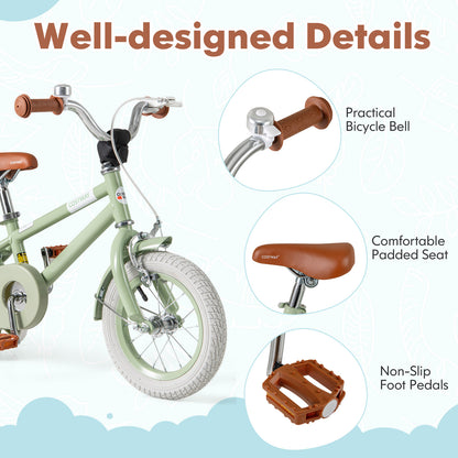 Kids Bike with Adjustable Handlebar and Saddle Green-12 Inches, Green Kids Bike at Gallery Canada