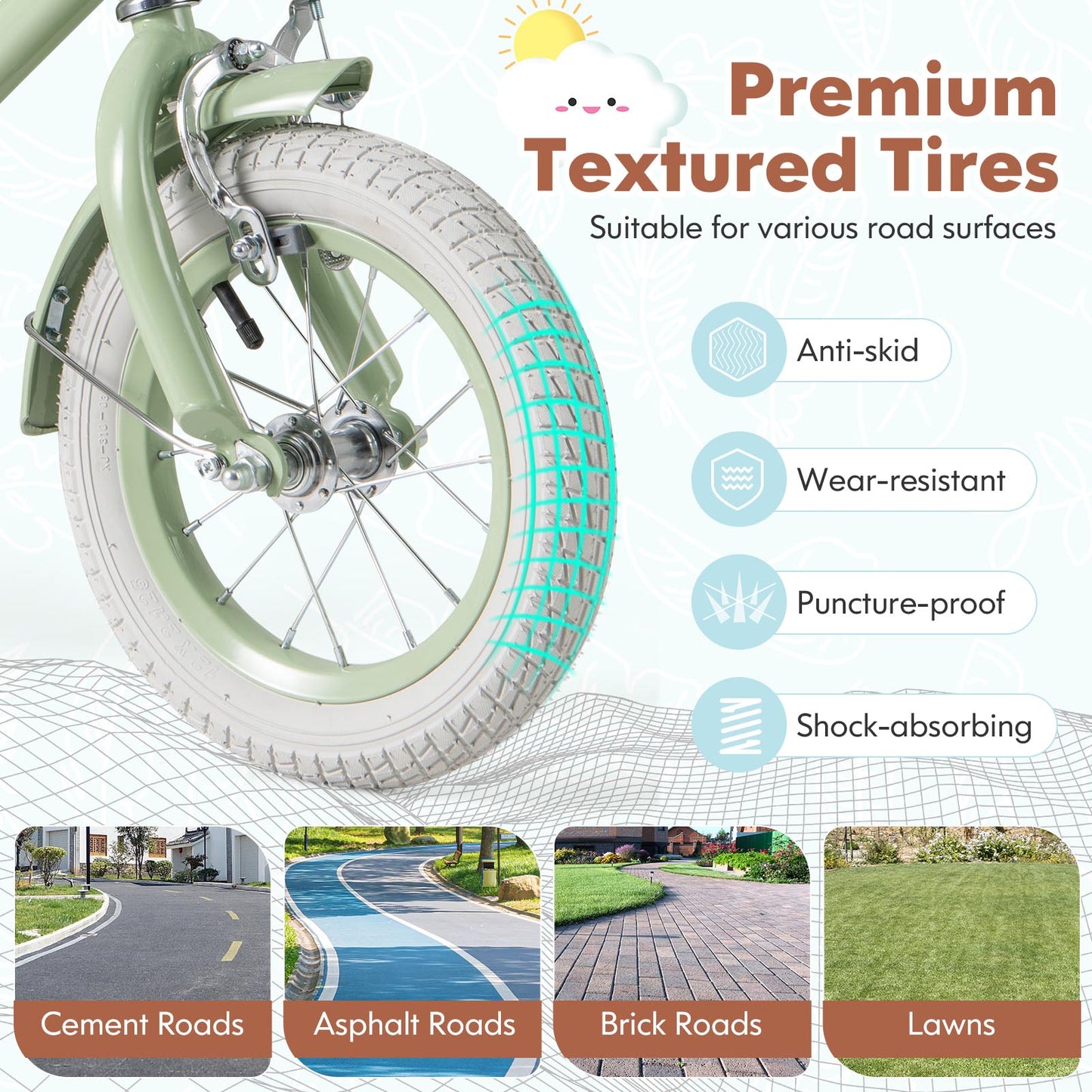 Kids Bike with Adjustable Handlebar and Saddle Green-12 Inches, Green Kids Bike at Gallery Canada