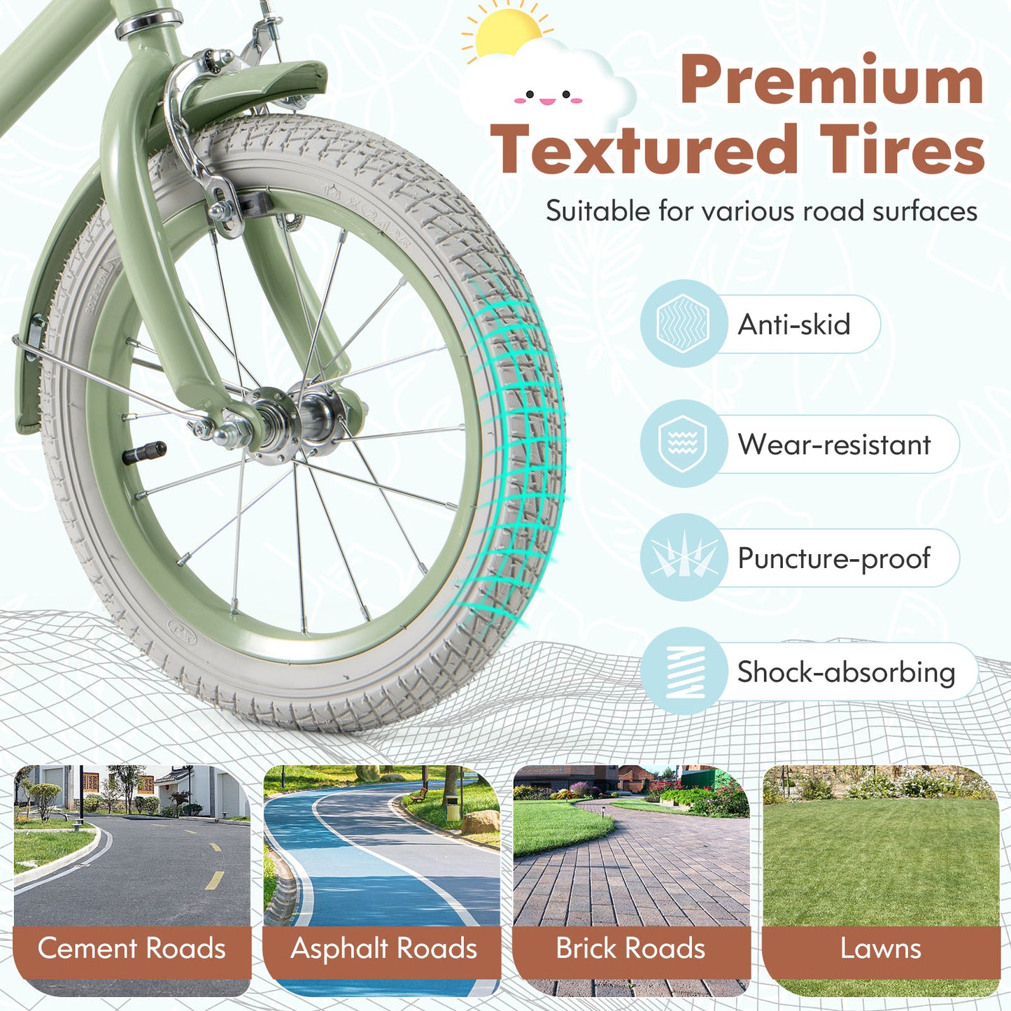 Kids Bike with Adjustable Handlebar and Saddle Green-14 Inches, Green Kids Bike at Gallery Canada