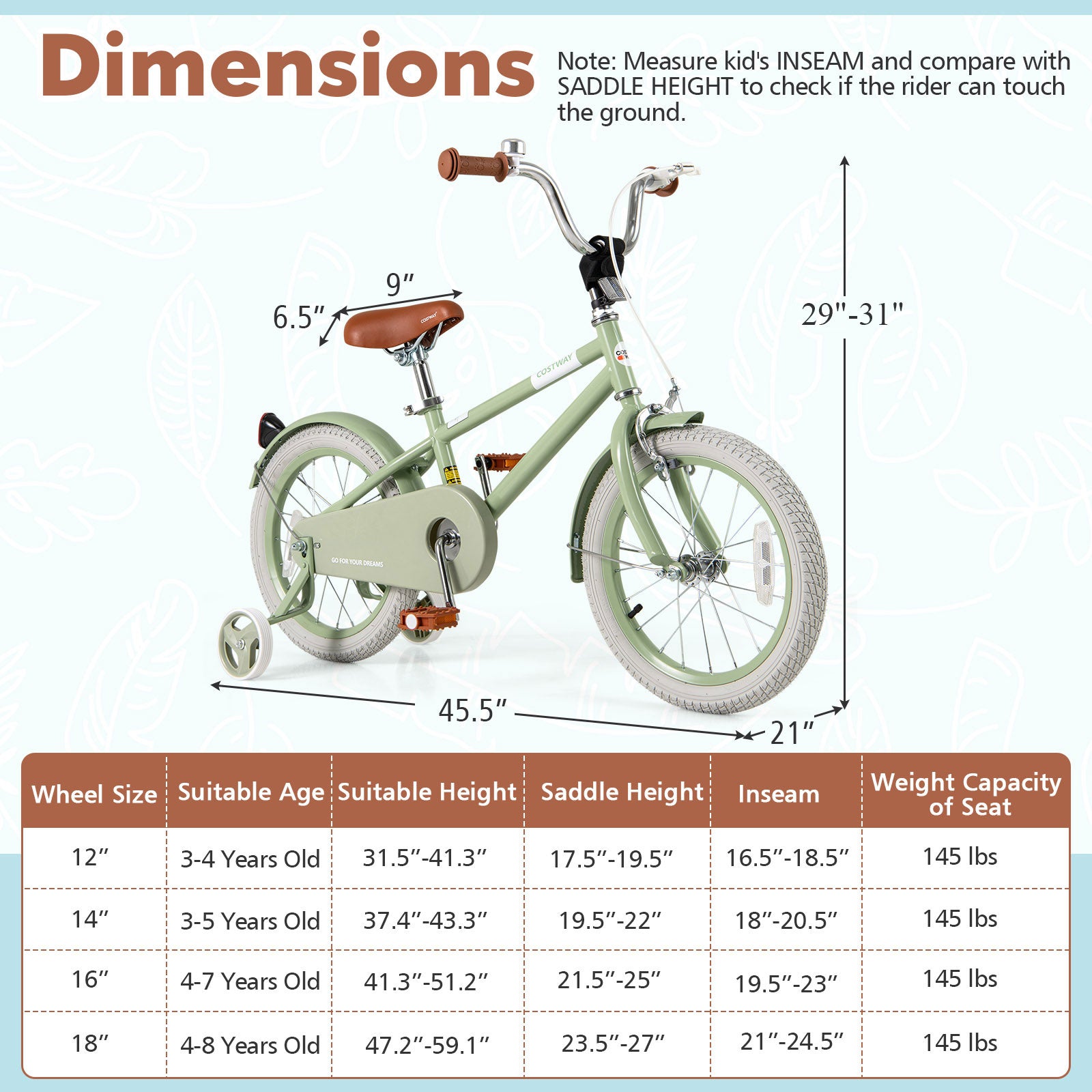 Kids Bike with Adjustable Handlebar and Saddle Green-16 Inches, Green Kids Bike at Gallery Canada