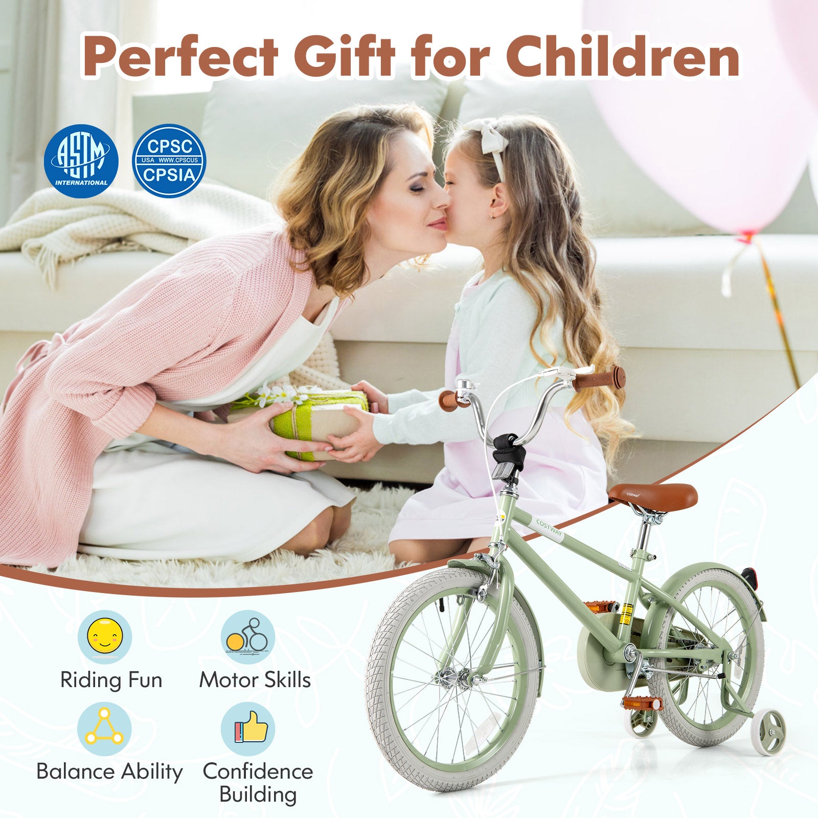 Kids Bike with Adjustable Handlebar and Saddle Green-18 Inches, Green Kids Bike at Gallery Canada