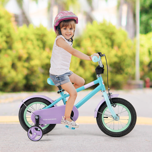 Kids Bike with Adjustable Handlebar and Saddle Purple-12 Inches, Purple