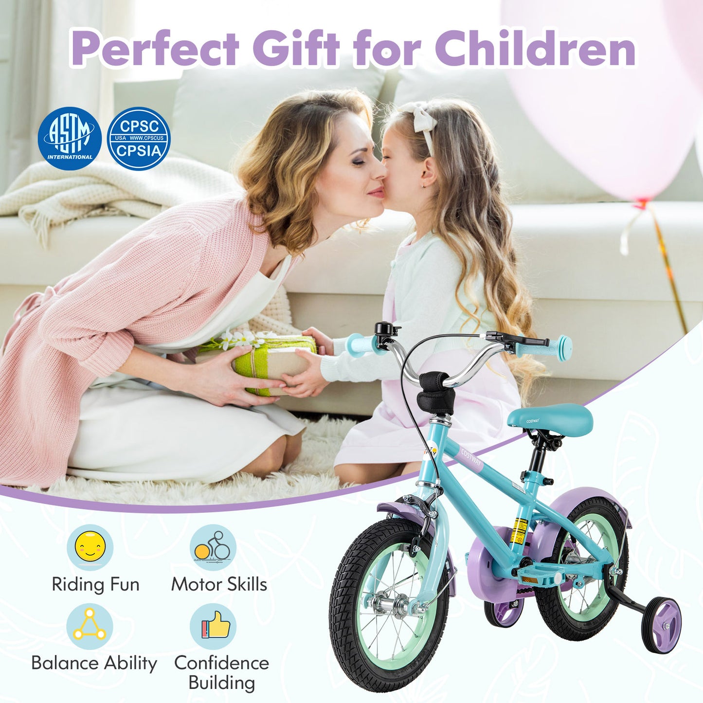 Kids Bike with Adjustable Handlebar and Saddle Purple-12 Inches, Purple Kids Bike at Gallery Canada