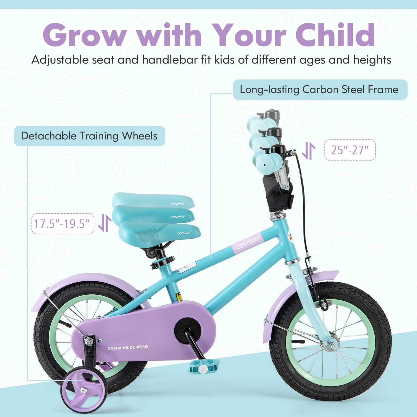 Kids Bike with Adjustable Handlebar and Saddle Purple-12 Inches, Purple Kids Bike at Gallery Canada