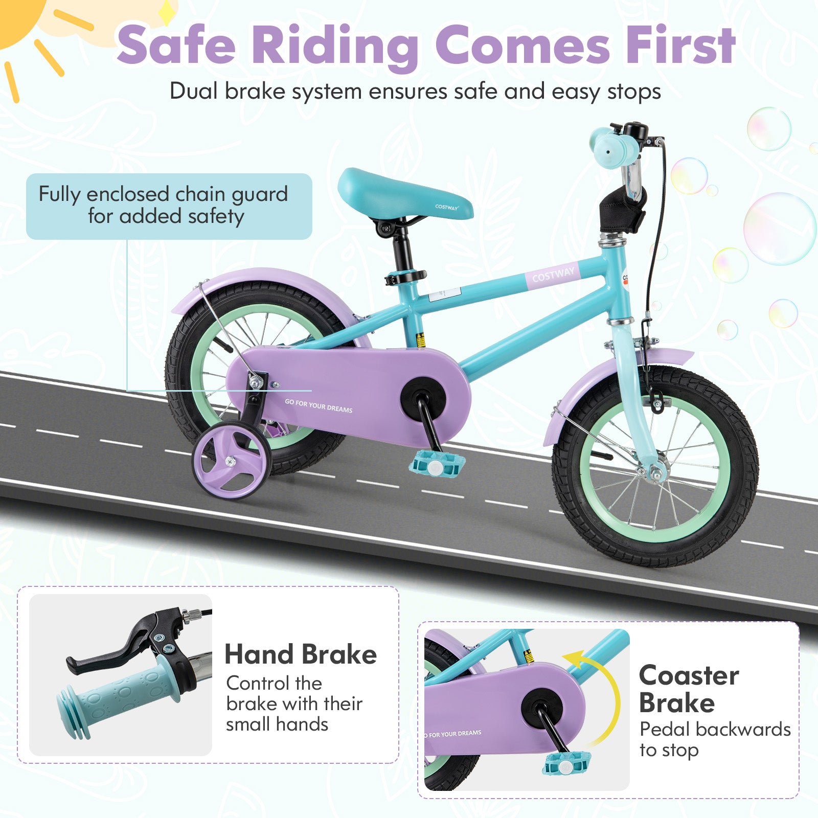 Kids Bike with Adjustable Handlebar and Saddle Purple-12 Inches, Purple Kids Bike at Gallery Canada