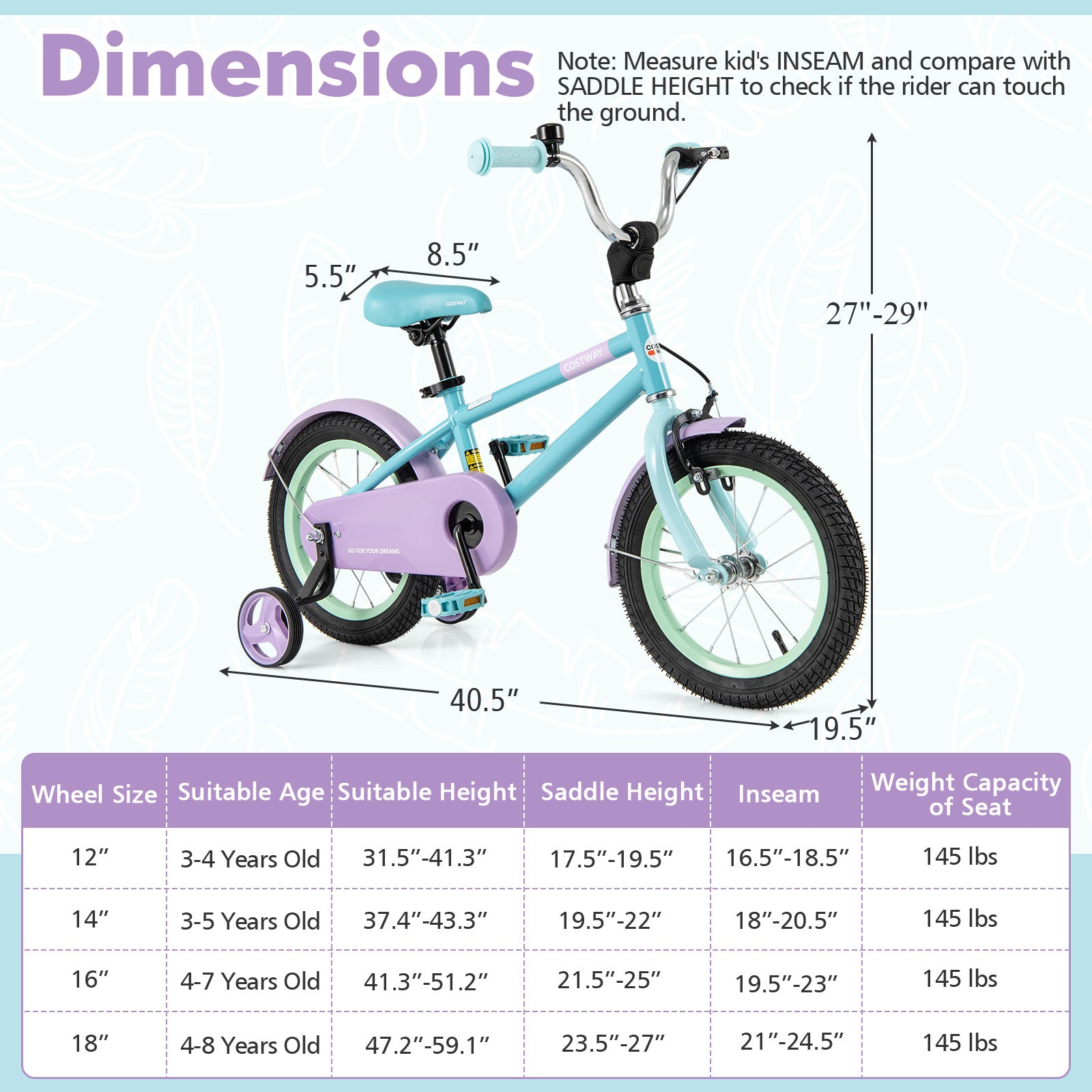 Kids Bike with Adjustable Handlebar and Saddle Purple-14 Inches, Purple Kids Bike at Gallery Canada