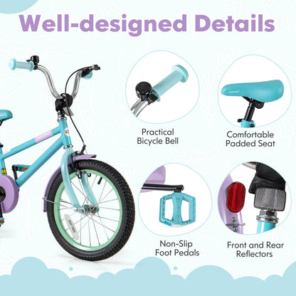 Kids Bike with Adjustable Handlebar and Saddle Purple-16 Inches, Purple Kids Bike at Gallery Canada
