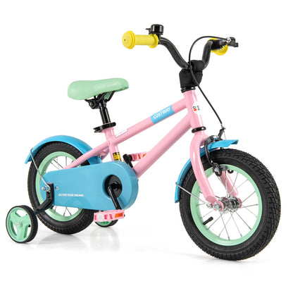 Vélo Enfant, Guidon Réglable, 12 Pouces, Rose