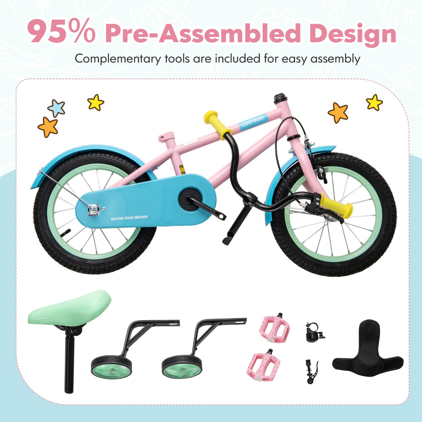 Kids Bike with Adjustable Handlebar and Saddle Pink-12 Inches, Pink Kids Bike at Gallery Canada
