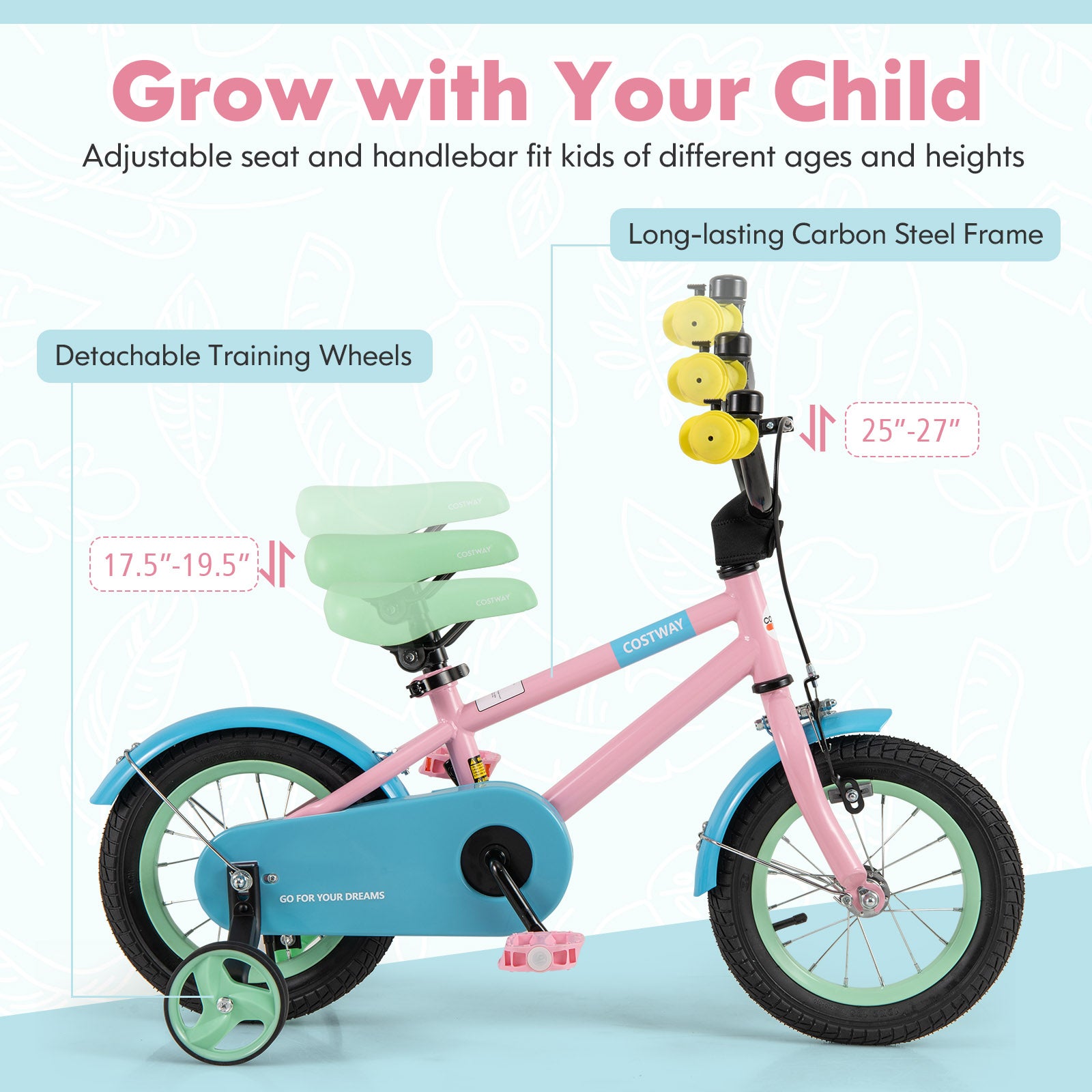 Kids Bike with Adjustable Handlebar and Saddle Pink-12 Inches, Pink Kids Bike at Gallery Canada