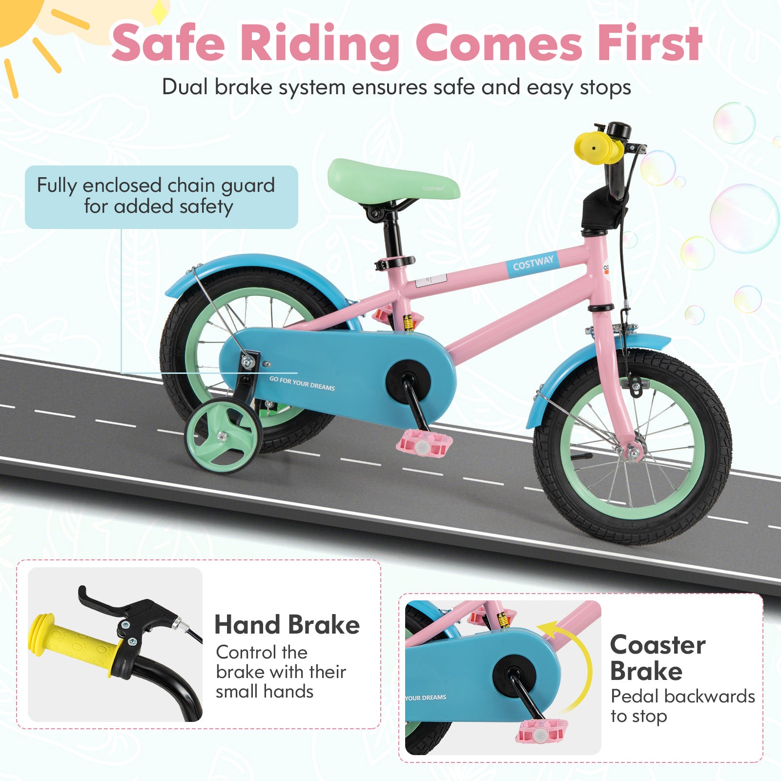 Kids Bike with Adjustable Handlebar and Saddle Pink-12 Inches, Pink Kids Bike at Gallery Canada