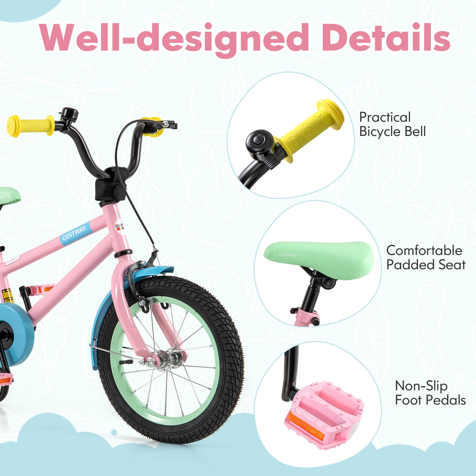 Kid's Bike with Adjustable Handlebar and Saddle Pink-14 Inches, Pink Kids Bike at Gallery Canada