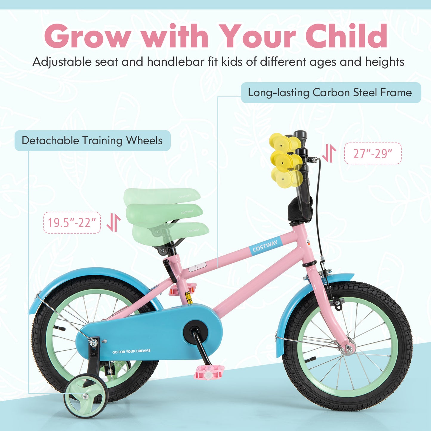 Kid's Bike with Adjustable Handlebar and Saddle Pink-14 Inches, Pink Kids Bike at Gallery Canada