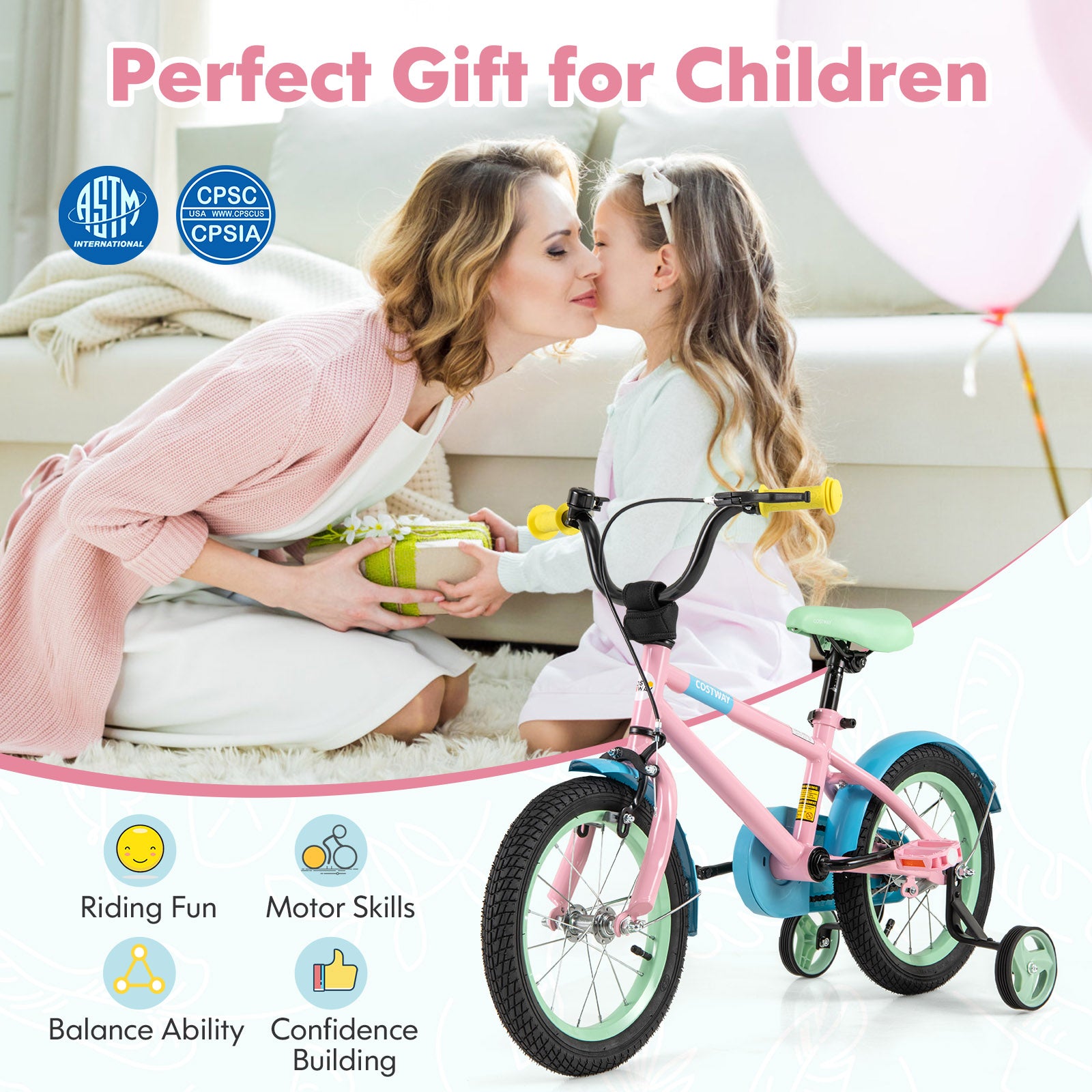 Kid's Bike with Adjustable Handlebar and Saddle Pink-14 Inches, Pink Kids Bike at Gallery Canada