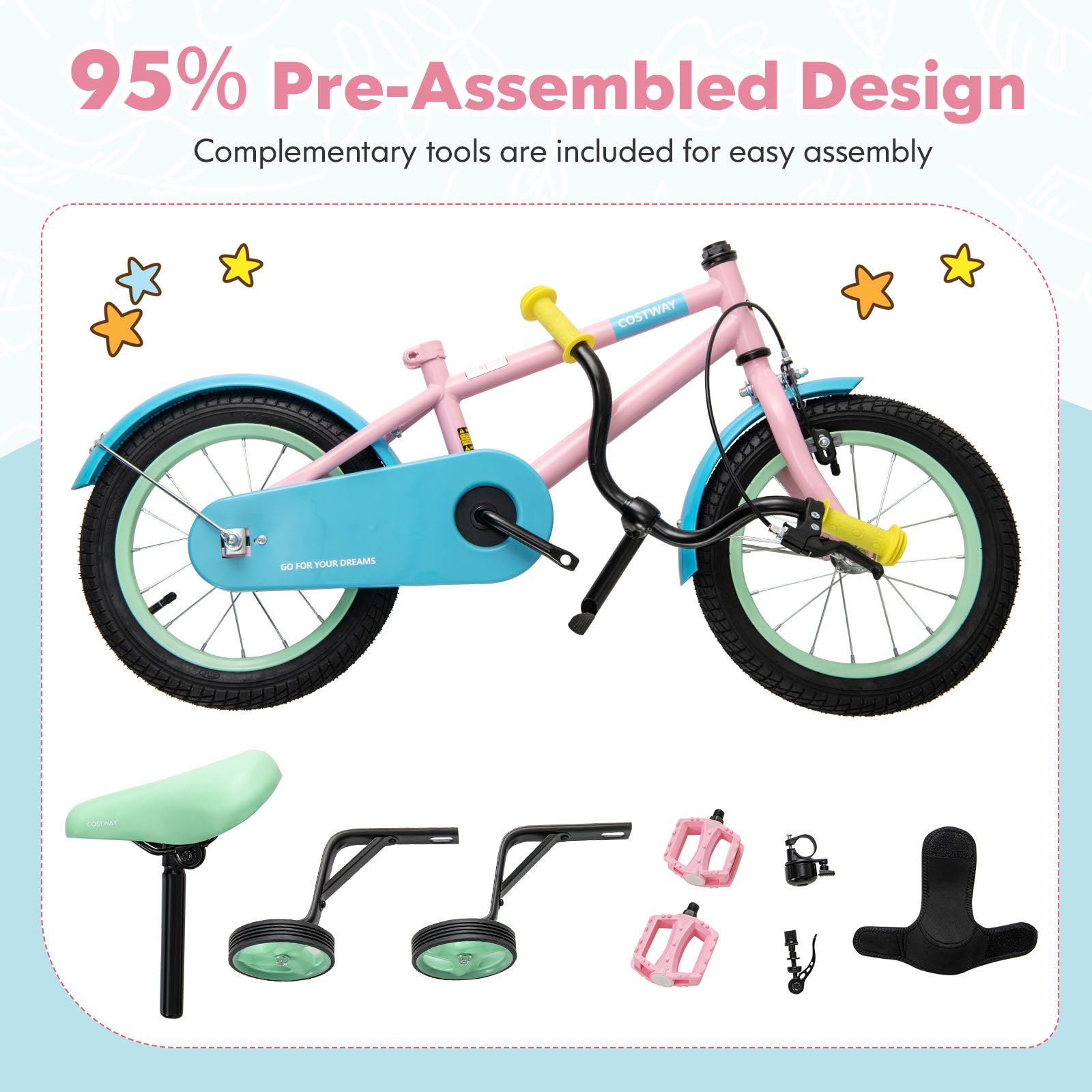 Kid's Bike with Adjustable Handlebar and Saddle Pink-14 Inches, Pink Kids Bike at Gallery Canada