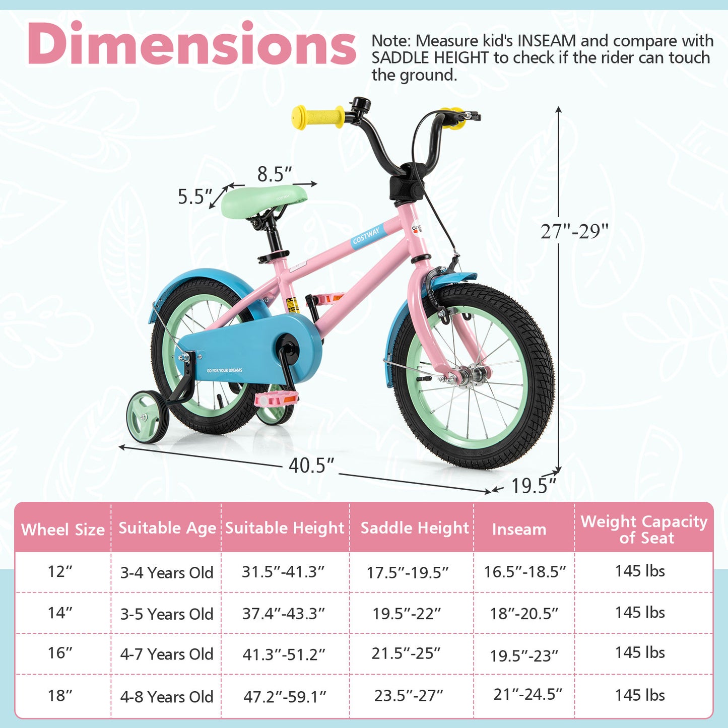 Kid's Bike with Adjustable Handlebar and Saddle Pink-14 Inches, Pink Kids Bike at Gallery Canada