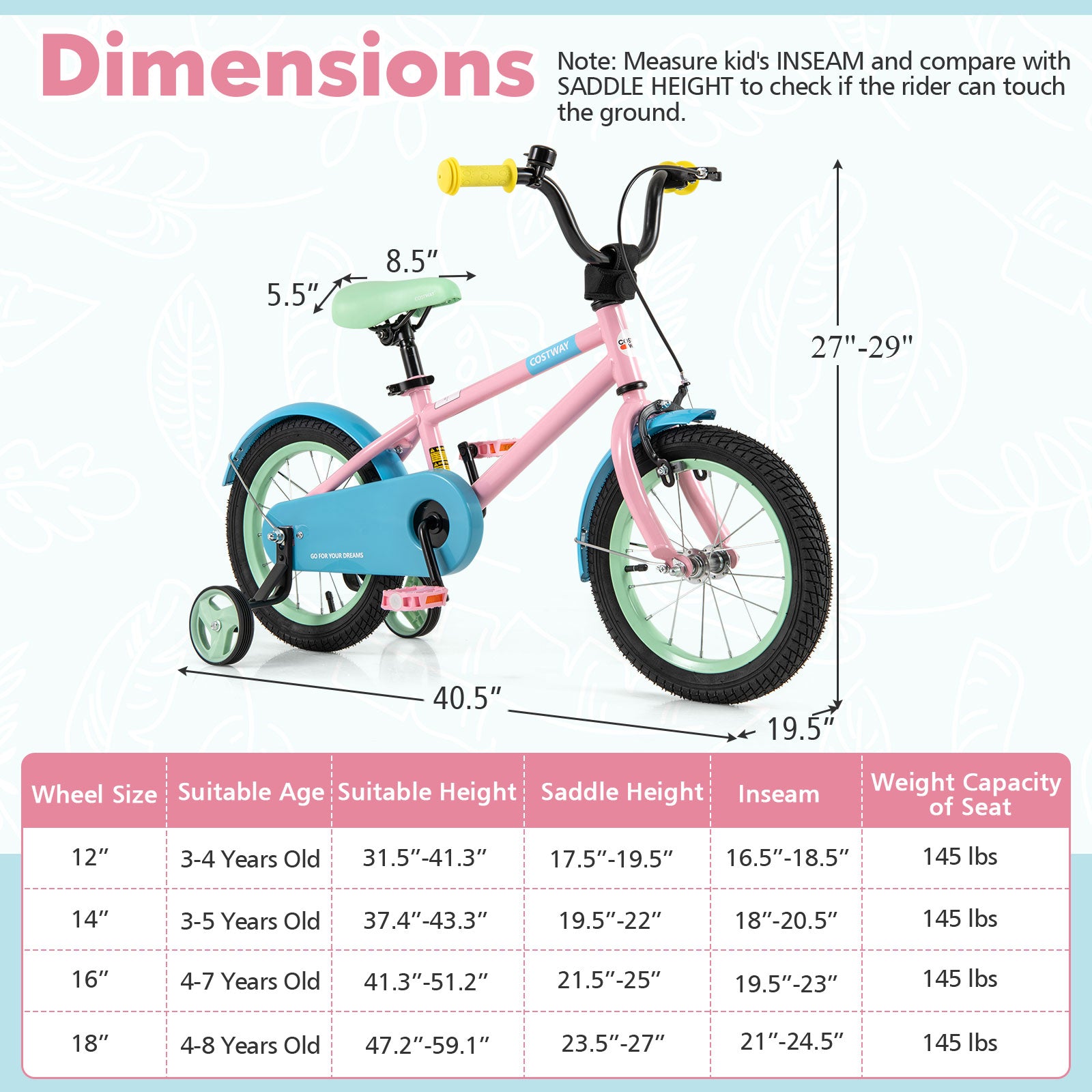 Kid's Bike with Adjustable Handlebar and Saddle Pink-14 Inches, Pink Kids Bike at Gallery Canada