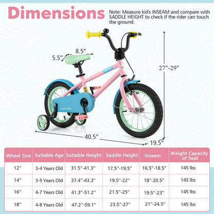 Kid's Bike with Adjustable Handlebar and Saddle Pink-14 Inches, Pink Kids Bike at Gallery Canada