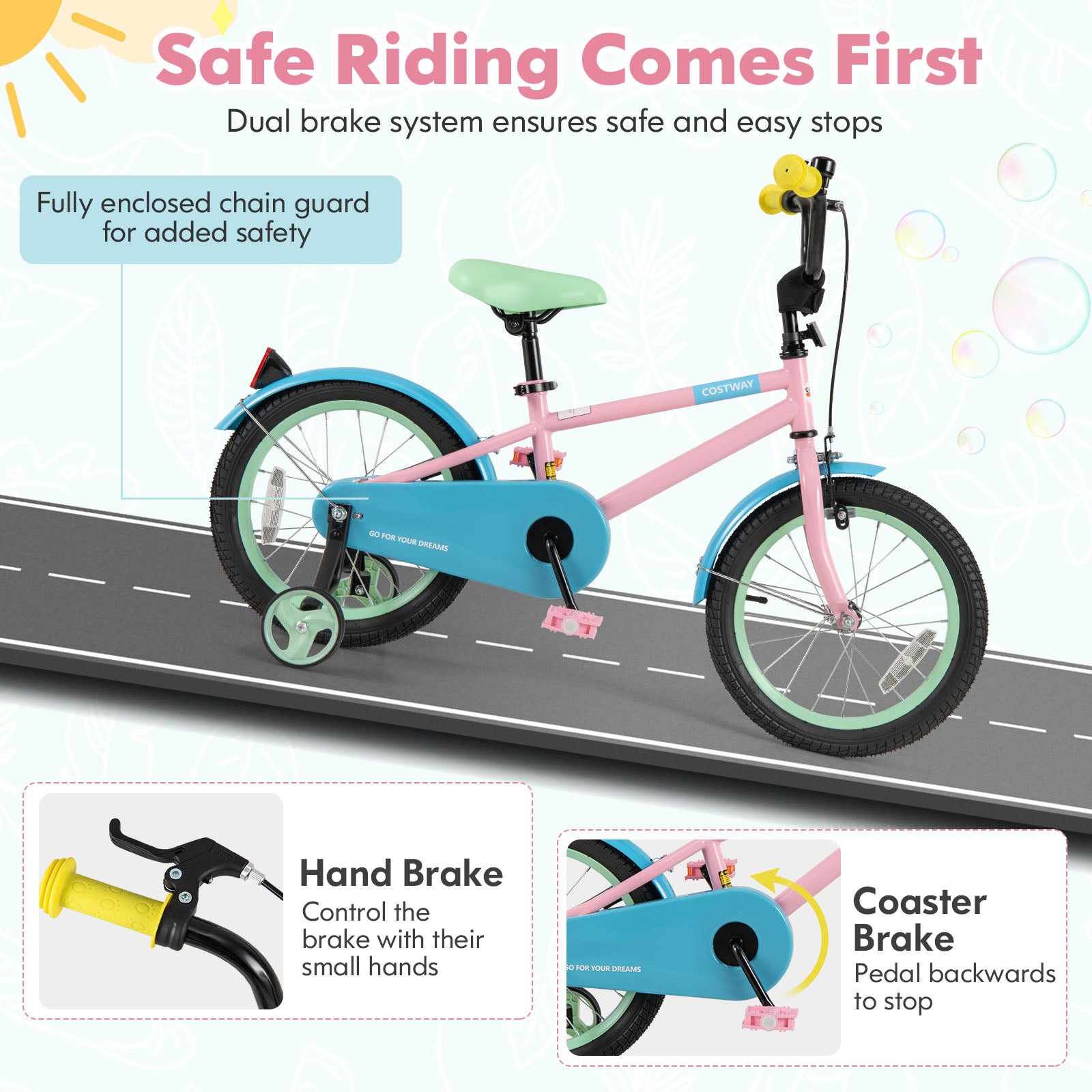 Kids Bike with Adjustable Handlebar and Saddle Pink-16 Inches, Pink Kids Bike at Gallery Canada