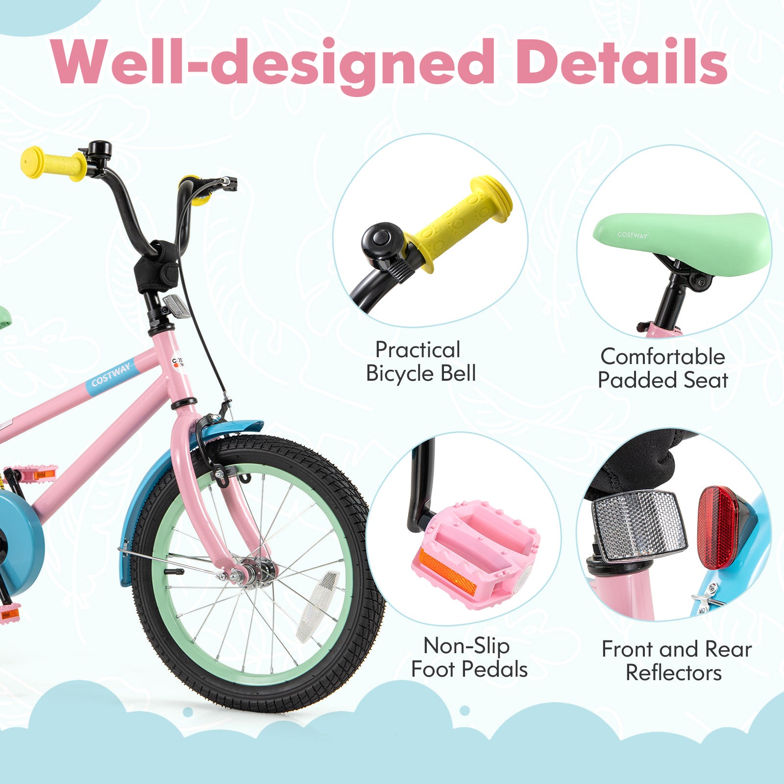 Kids Bike with Adjustable Handlebar and Saddle Pink-16 Inches, Pink Kids Bike at Gallery Canada