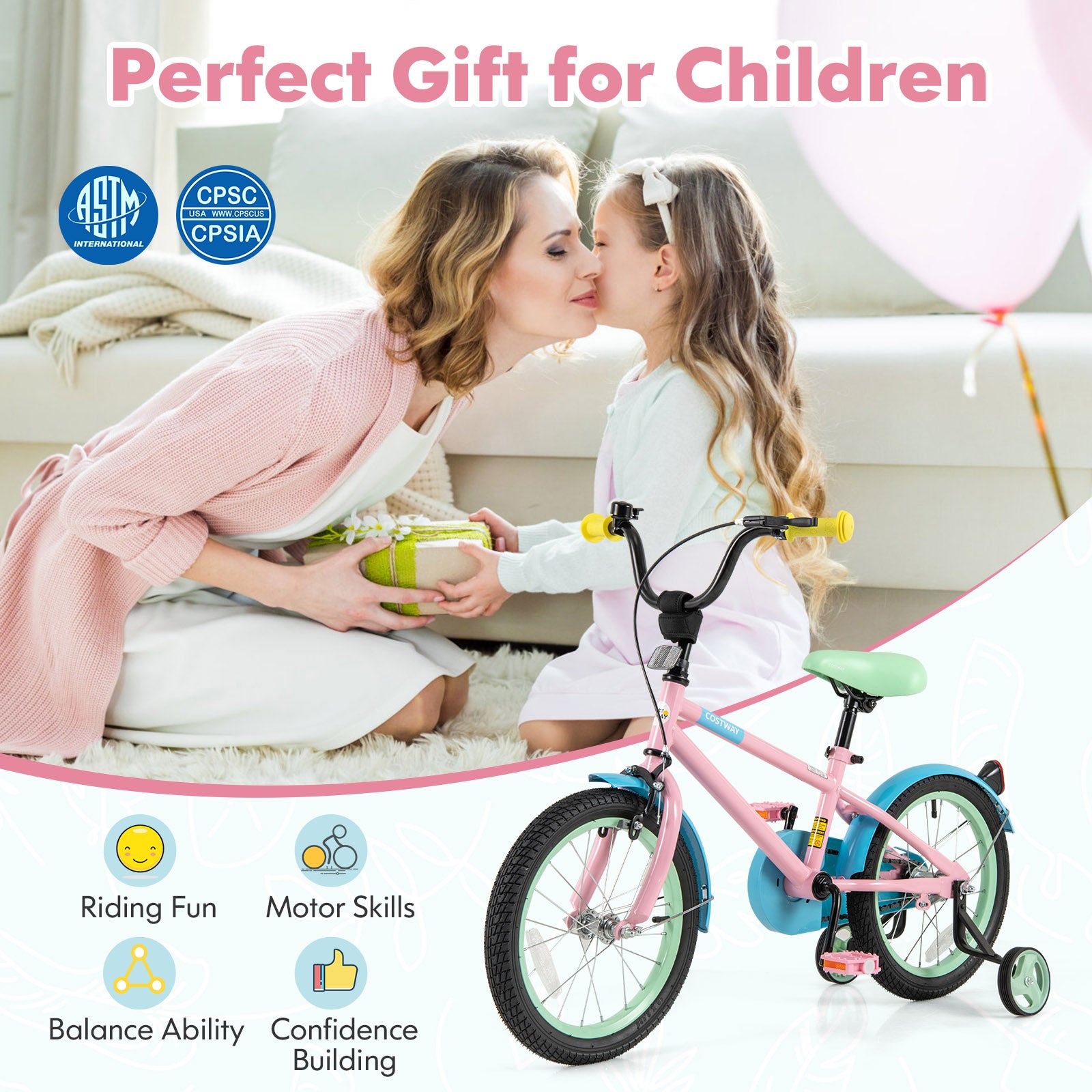 Kids Bike with Adjustable Handlebar and Saddle Pink-16 Inches, Pink Kids Bike at Gallery Canada