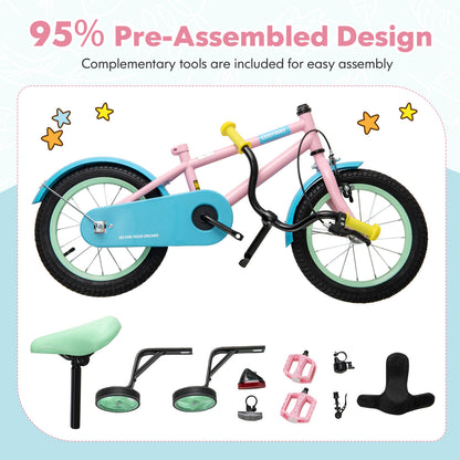 Kids Bike with Adjustable Handlebar and Saddle Pink-16 Inches, Pink Kids Bike at Gallery Canada