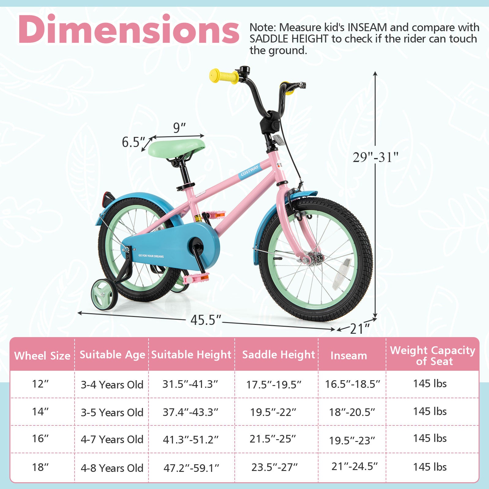 Kids Bike with Adjustable Handlebar and Saddle Pink-16 Inches, Pink Kids Bike at Gallery Canada