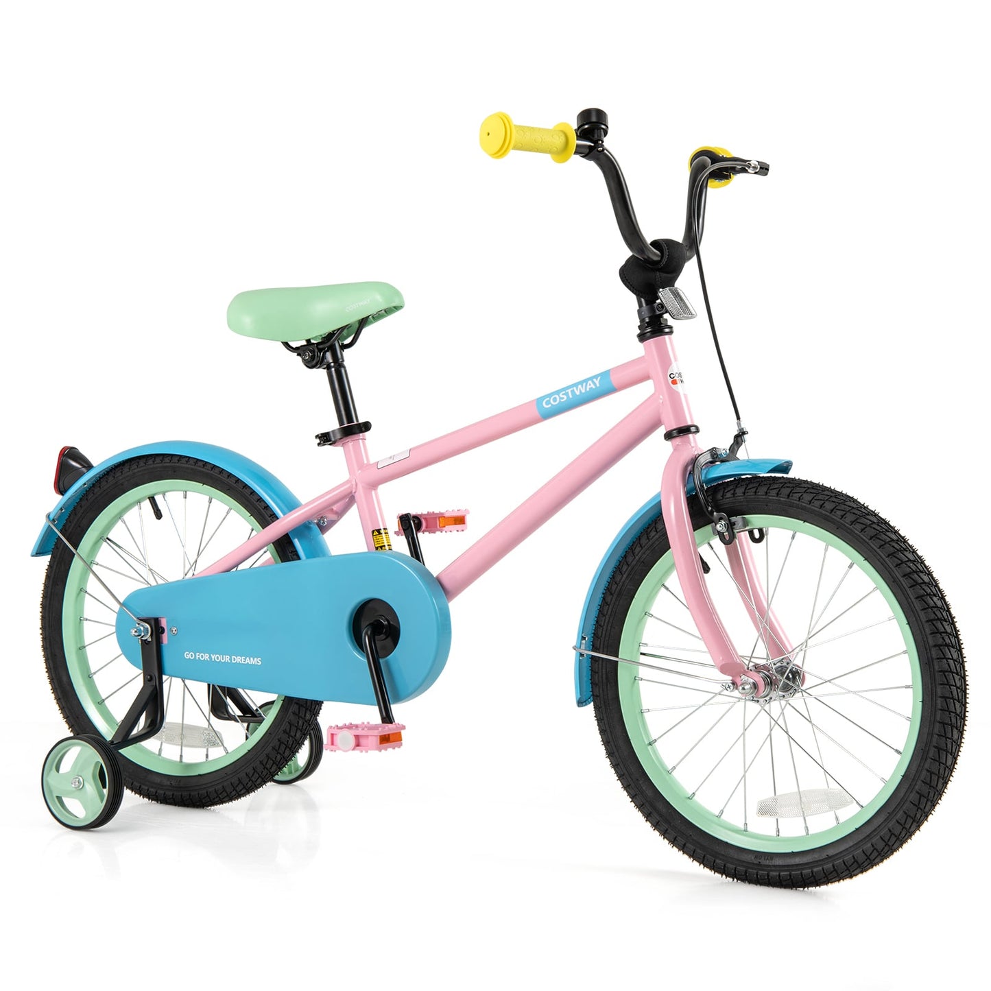 Vélo Enfant, Guidon et Selle Réglables, 18 Pouces, Rose