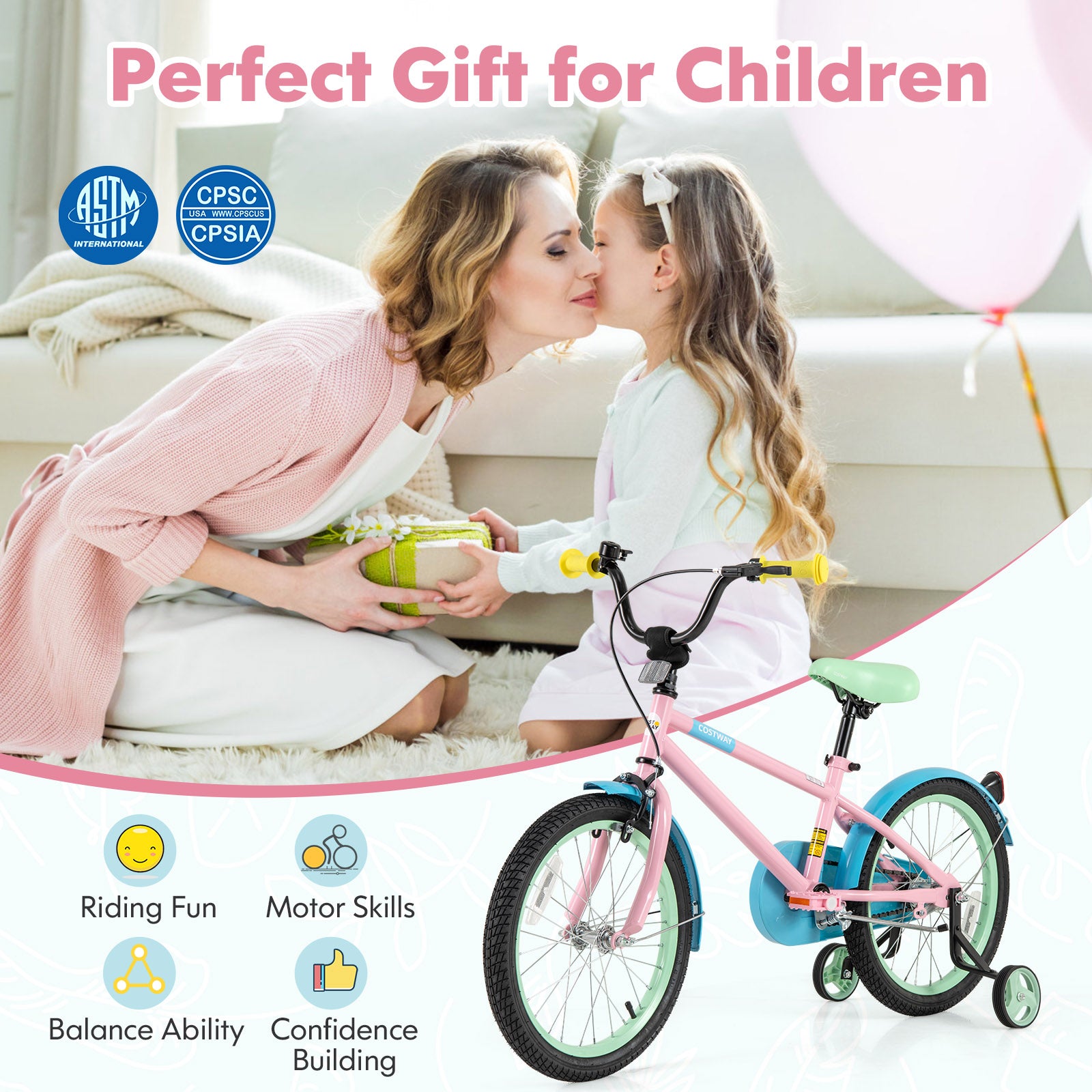 Kids Bike with Adjustable Handlebar and Saddle Pink-18 Inches, Pink Kids Bike at Gallery Canada